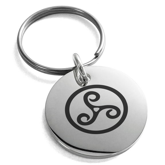 Stainless Steel Celtic Triskele Triskelion Engraved Small Medallion Circle Charm Keychain Keyring