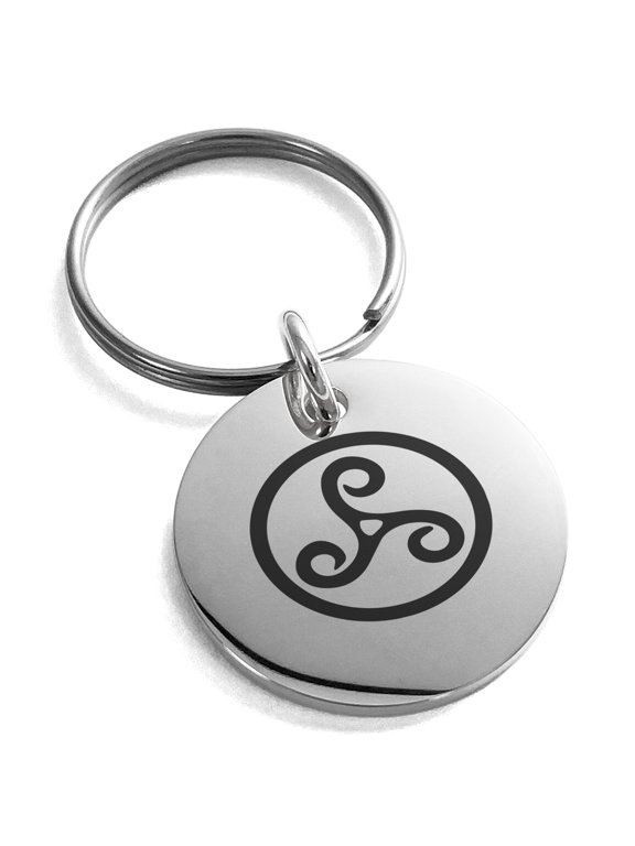 Stainless Steel Celtic Triskele Triskelion Engraved Small Medallion Circle Charm Keychain Keyring