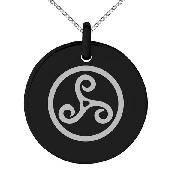 Stainless Steel Celtic Triskele Triskelion Engraved Small Medallion Circle Charm Pendant Necklace