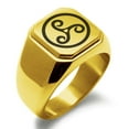 thumbnail image 1 of Tioneer Stainless Steel Celtic Triskele Triskelion Engraved Square Flat Top Biker Style Polished Signet Ring, 1 of 1