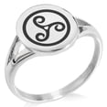 thumbnail image 1 of Stainless Steel Celtic Triskele Triskelion Minimalist Oval Top Polished Statement Signet Ring, 1 of 1