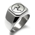 thumbnail image 1 of Stainless Steel Celtic Triskelion Three Legged Isle of Man Engraved Square Flat Top Biker Style Polished Signet Ring, 1 of 1