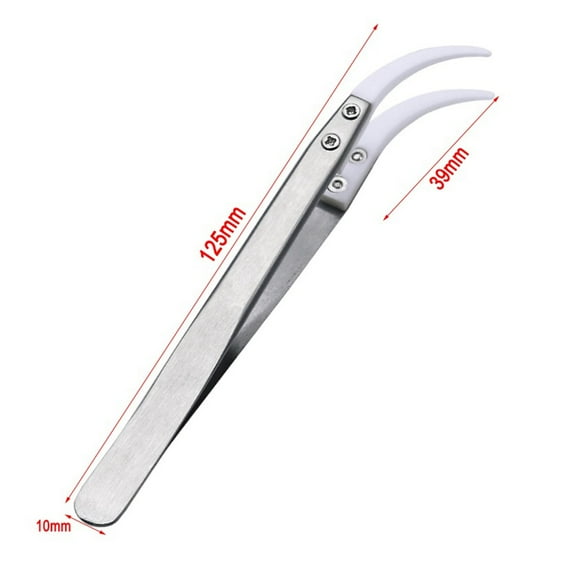 Stainless Steel Ceramic Tweezer Heat Resistant Antimagnetic Ceramic Tweezers Big Curved Tip