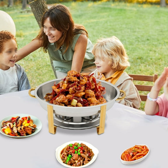 Stainless Steel Chafing Dish Buffet Set 5.5L Gold Accent Chafers BBQ Party W/Lid