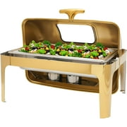 Stainless Steel Chafing Dish Buffet Set Visible Roll Top Buffet Server Round Commercial Food Warmer for Parties Catering Event 9L Gold 3