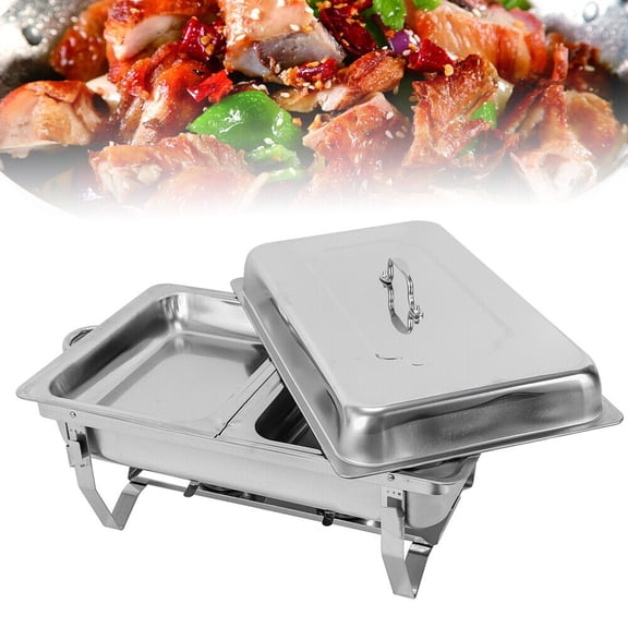Stainless Steel Chafing Dish with Fuel Containers - Elegant Rectangular Buffet Warmer for Banquets, Catering, Weddings, & Parties - 7.5L Capacity, Foldable Stand