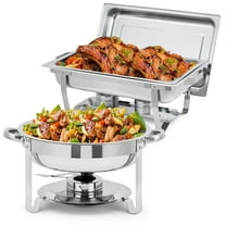 Stainless Steel Chafing Dish Set,8QT Rectangle & 5QT Round Commercial Grade Buffet Warmers with Lids, Fuel Holders, Stackable Food/Water Pans for Catering, Events, Parties