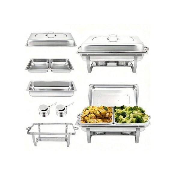Stainless Steel Chafing Dish Set with 2-Pan Insert, Lid, Fuel Holders & Stand - Silver, 1 Pack