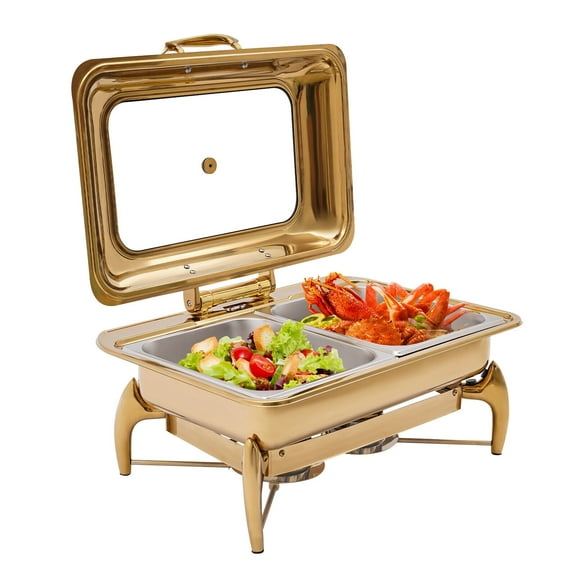 Stainless Steel Chafing Dishes 9.5Qt Rectangular Chafing Dish Buffet Set Chafers & Buffet Warmers Sets for Any Party with Complete Set for Catering Events Parties Weddings Dinners,Gold