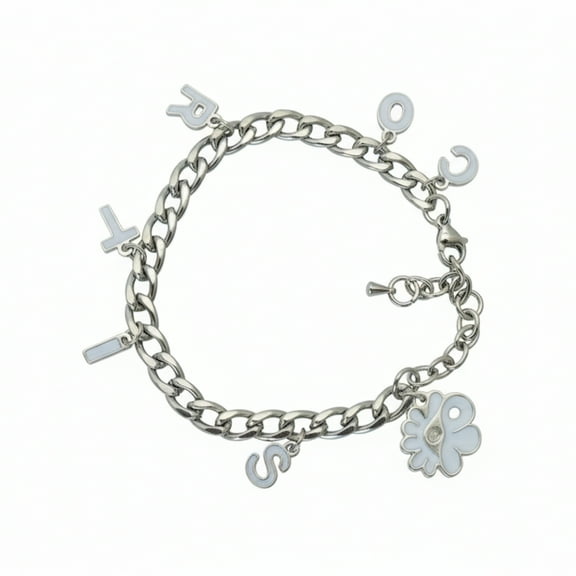 Stainless Steel Chain CORTIS Bracelet with Alphabet Letter Charms and Butterfly Pendant, Womens and Mens Silver Bracelet as shown