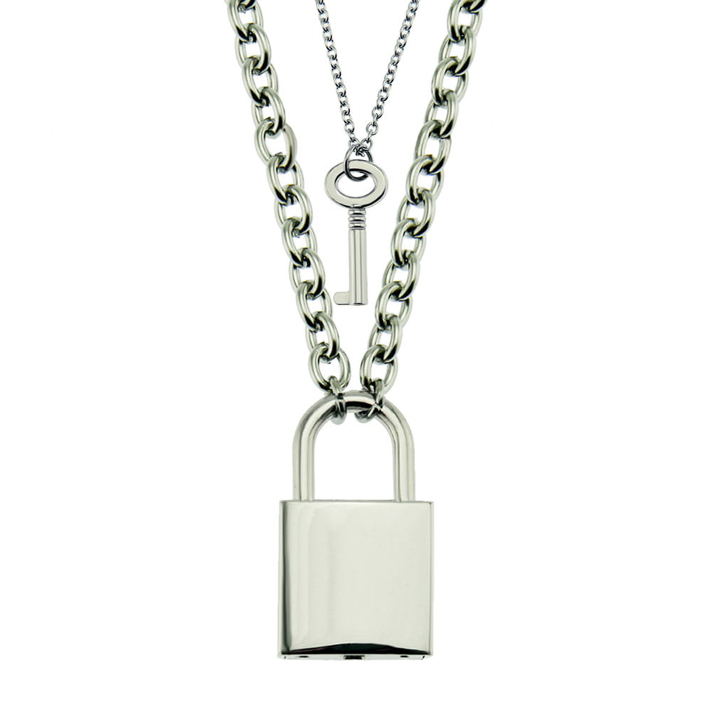 Stainless Steel Lock Key Pendant Necklace
