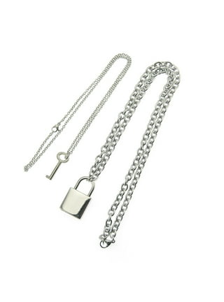 Mens Lock Necklace Padlock Pendant Partner Stainless Steel Curb Chain 10mm  24''