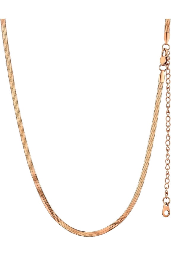 Stainless Steel Chain Necklace For Women, 3Mm/5Mm Snake Chain Herringbone Choker Necklaces, Gold/Silver/Rose Gold, 12/15/18 Inches (3.5 Inch Extenders)[Z3064]