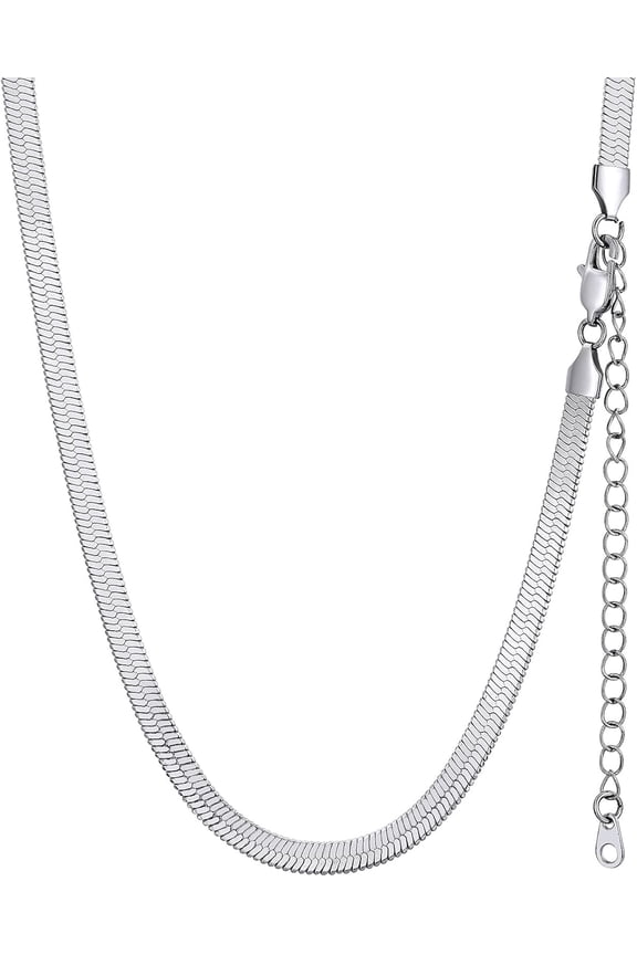 Stainless Steel Chain Necklace For Women, 3Mm/5Mm Snake Chain Herringbone Choker Necklaces, Gold/Silver/Rose Gold, 12/15/18 Inches (3.5 Inch Extenders)[Z3068]