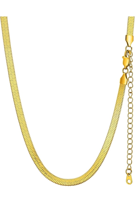 Stainless Steel Chain Necklace For Women, 3Mm/5Mm Snake Chain Herringbone Choker Necklaces, Gold/Silver/Rose Gold, 12/15/18 Inches (3.5 Inch Extenders)[Z3073]
