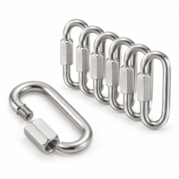 Stainless Steel Chain Quick Links - 304 Stee Connector Screw Carabiner Hooks Set Of 6