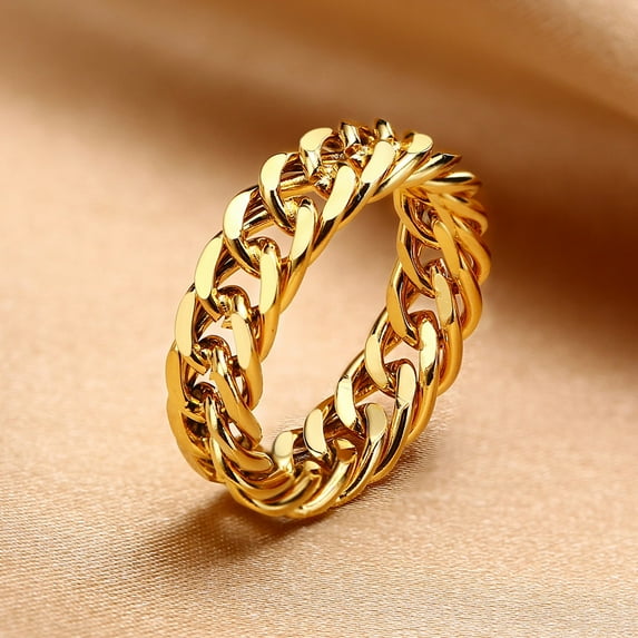 Stainless Steel Chain Ring Gold Plated For Women US Ring Size 6 7 8 9 10 11 Jewelry Elegant Gift For Her Today