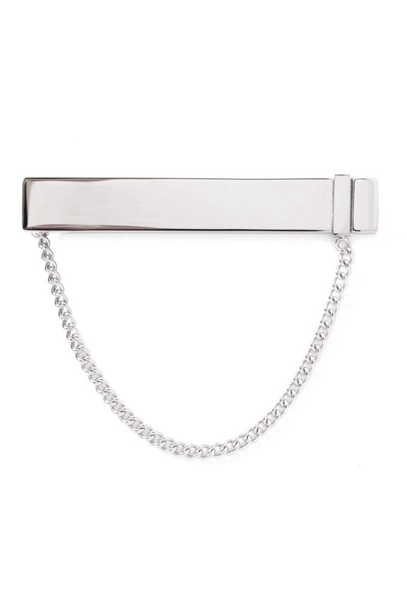 Stainless Steel Chain Mens Tie Clip Silver Tie Bar with Chain Classic Formal Accessory