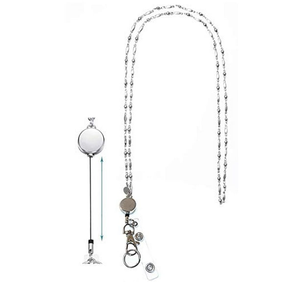 Stainless Steel Chain Women's Lanyard, Stronger, Badge Holder 34 inches, - Stainless Steel - Non Breakaway or Magnetic Breakaway