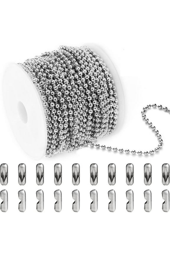 Stainless Steel Chains Necklace with 20pcs Connectors Clasps Silver Bead Chain Dog Tags Bead Chain Necklace