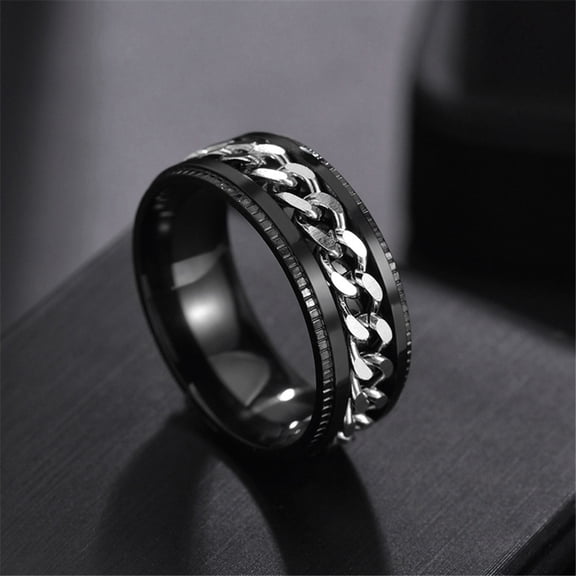 Stainless Steel Chains Rotating Finger Ring Fidget Spinner Ring for Calming Worry Meditation Stainless Steel Color Size 12(21.4mm)