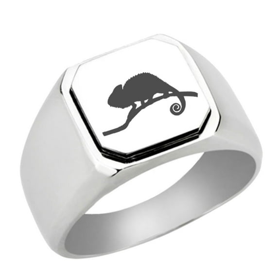 Stainless Steel Chameleon Engraved Signet Ring