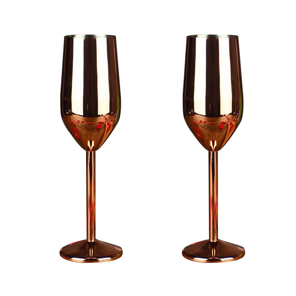 Lifecapido 4-Pack Stainless Steel Champagne Flutes - 8oz Unbreakable Gold Glasses With Stem, Set With Accessories