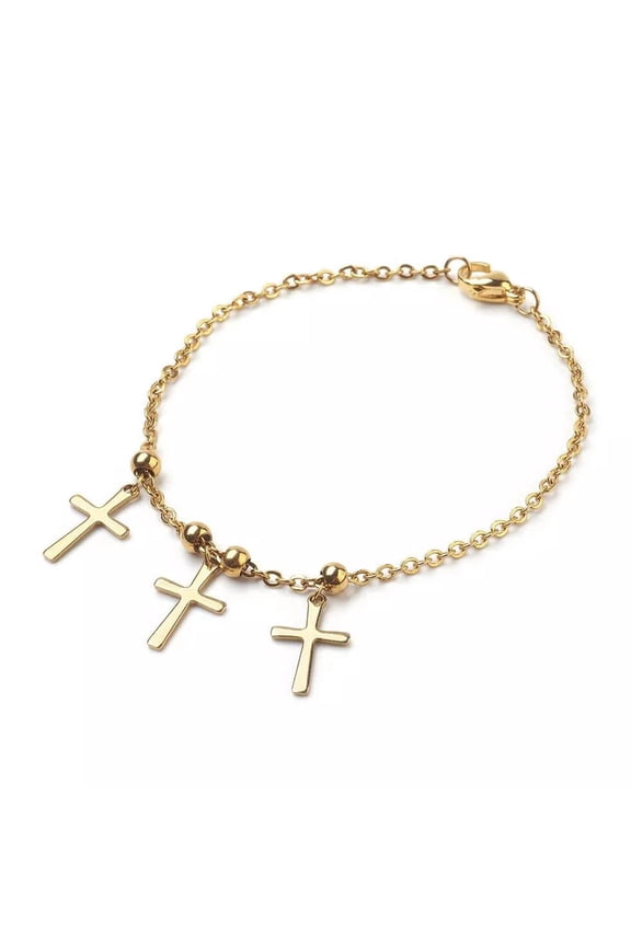 Stainless Steel Charm Bracelet Cross Cardboard Boxes Gold Adjustable Z120