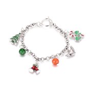 Stainless Steel Charm Toggle Clasp Tree Of Life Bracelet Enamel Rhinestone Beads Christmas 7.5" Z118