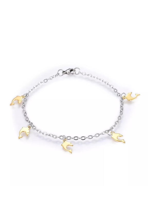 Stainless Steel Charm Bracelet Lobster Dolphin Gold Silver Color 7.8" 2.5mm A72