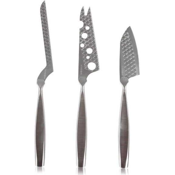 Stainless Steel Cheese 3 Knife Set - Great for Cheese - Multi-Purpose Cheese Slicer - Handheld Slicer - Silver Non-Stick - Dishwasher Safe - For Kitchen Cooking