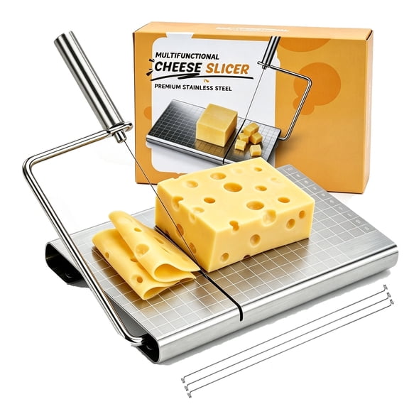 Wire Cheese Slicer with Measuring Grid Board, Tightness Adjustable Cheese Cutter for Block Cheese, Butter, Foie Gras, with 3 Extra Wires