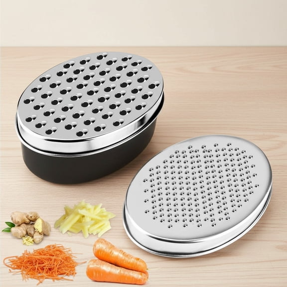 Stainless Steel Cheese Grater with Airtight Storage Container - Box Grater for Kitchen, Shredder for Parmesan, Cheddar, Vegetables, Chocolate, Nutmeg - Includes Lemon for Citrus, Ginger, Butter
