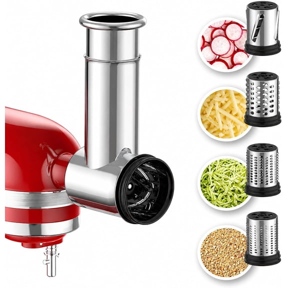 Stainless Steel Cheese Grater Attachment for KitchenAid Stand Mixer,4 Drum Blades for Slicing and Shredding Cheese & Vegetables,Dishwasher Safe Kitchen Prep Accessory for Salad Prep