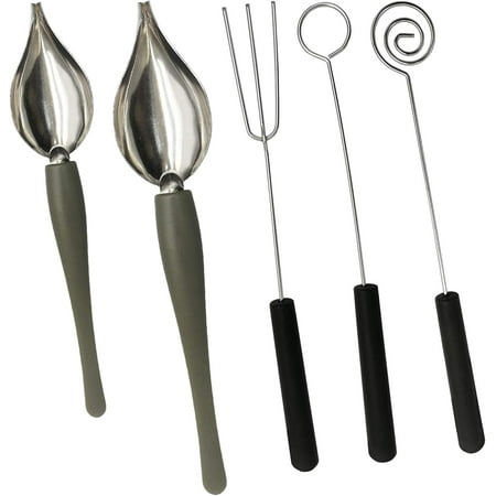 Stainless Steel Chef Art Pencil Decorating Spoons with Candy Dipping Chocolate Forks, 5 Pack