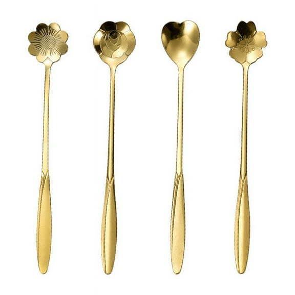 Stainless Steel Cherry Flower Gold Scoop Coffee Spoon Gift Kitchen Dessert Tea Accessories Tableware Decoration Set 18Cm