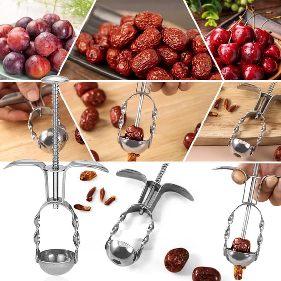 Stainless Steel Cherry Pitter Tool Pit Remover with Automatic Spring 304 Stainless Steel Cherry Pitter Fruit Pitters Olive Pitter Cherry Seed Remover Kitchen Essentials