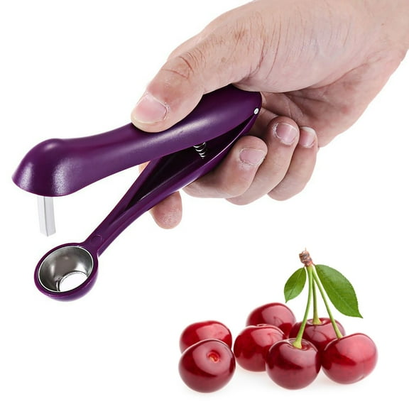 Stainless Steel Cherry Pitter Tool,Pitting Tool,Portable Cherries Chomper Corer Stoner Seed Machine with Space-Saving Lock Design Fruit Pit Remover for Making Jam/Cake/Pizza,Purple,5.12x1.57x1.18"