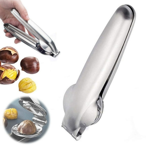 Stainless Steel Chestnut Opener Tool with Serrated Blade Easy Shell Cracking Clip for Hazelnuts and Nuts Kitchen Gadget with Comfort Grip Handle for Home Use and Restaurant Preparation