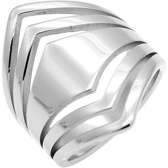 Stainless Steel Chevron Style Chunky Wrap Statement Promise Anniversary Birthday Festival Party Ring