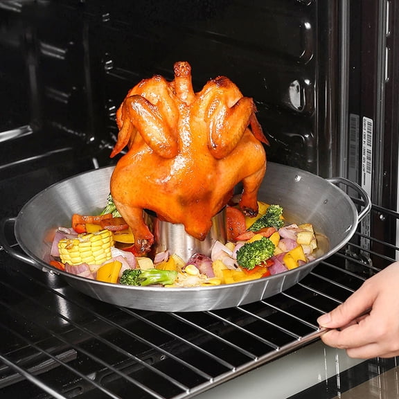 Stainless Steel Chicken Roaster Rack with Removable Turkey Roasting Pan | Vertical Poultry Roaster for Oven Grill | Metal Rotisserie Style Chicken Holder for Outdoor Picnic Camping Kitchen