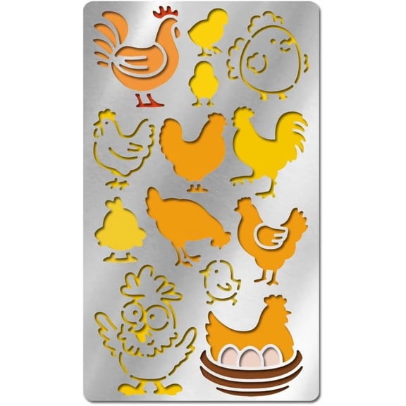 Stainless Steel Chicken Templates Metal Rooster Stencils Farm Animal Notes Painting Stencil Reusable Craft Stencils for Notebook Diary Scrapbook Wood Burning Engraving