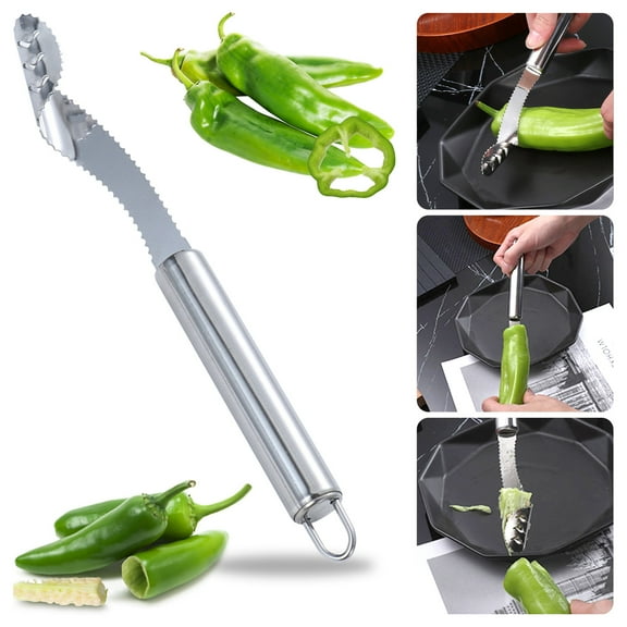 Stainless Steel Chili Pepper Remover Tool Green Pepper Corer Kitchen Gadget with Ergonomic Grip for Easy Seed Removal Perfect for Home Cooks and Professional Chefs Topliu