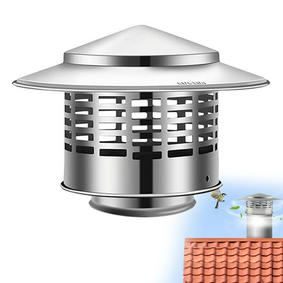 Stainless Steel Chimney Cap Cover with Screen,Round Rain Cap for Roof Vent Pipe and Fireplace Stove,Weatherproof Mesh Top for Protection,Chimney Cap,Roof Vent Cover,Stove Pipe Cap,Silver,1Pc