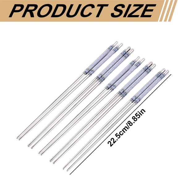 Stainless Steel Chinese Chopsticks - 22.5cm Non-Slip Textured Chopsticks for Home and Restaurant - Light Blue