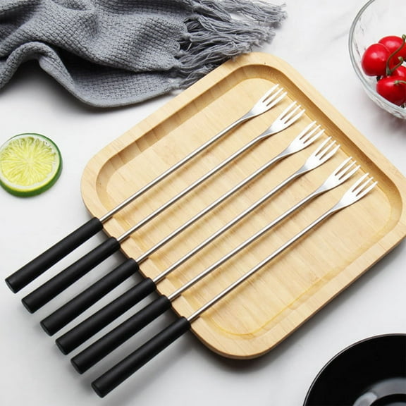 Clearance Bakeware under $5 Stainless Steel Chocolate Hot Pot Fork Six Piece Set Plastic Handle Fruit Fork Western Style Hot Pot Fork