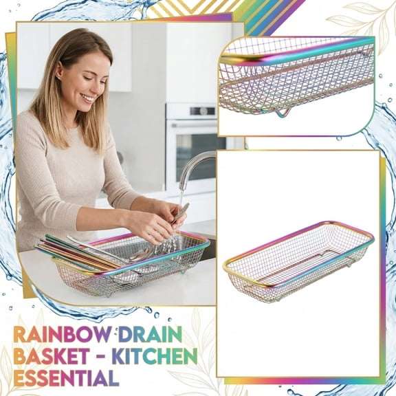 Stainless Steel Chopstick Drain Basket, 12.2 Inch Dishwasher Safe Utensil Drying Rack, Rainbow Finish, Kitchen Organizer