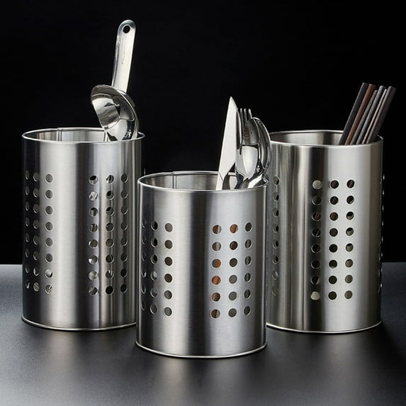 Stainless Steel Chopstick And Utensil Storage Holder, Heavy-Duty And Rust-Resistant Multi-Functional Tableware Organizer With Strategic Perforated Holes To Promote Air