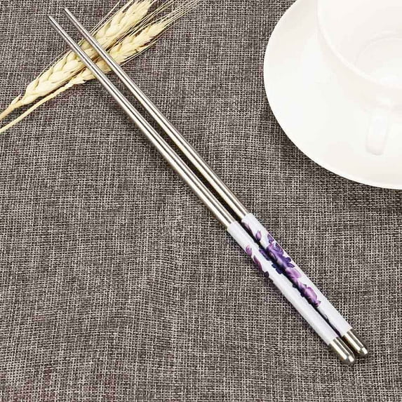 Stainless Steel Chopsticks Pair, Utensils with Ring Grip, Non-Slip for Asian Dining, Cooking, Sushi, Noodles, Dishwasher Safe Purple