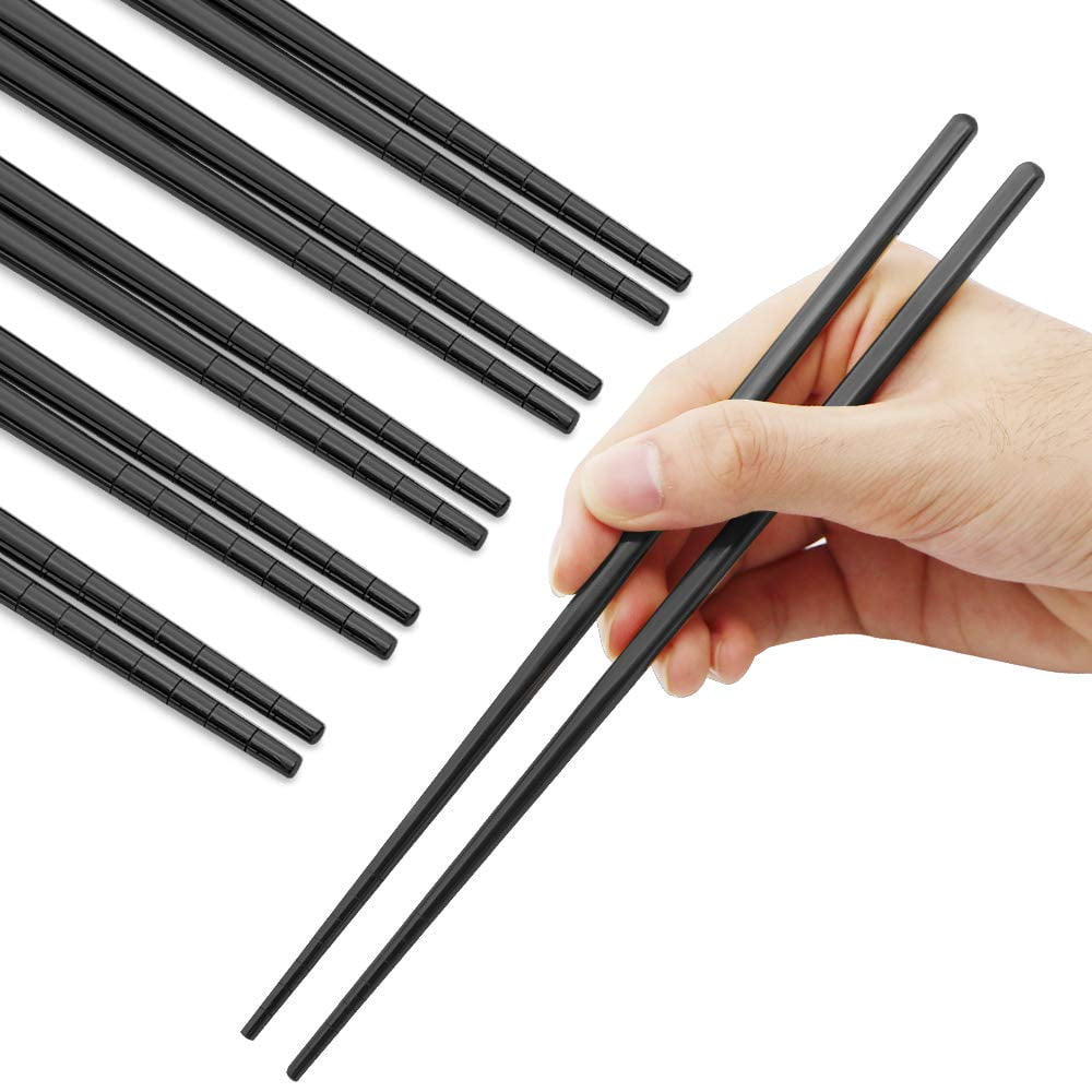 Stainless Steel Chopsticks - 5 Pairs Reusable Metal Utensils (Silver Crack Pattern)